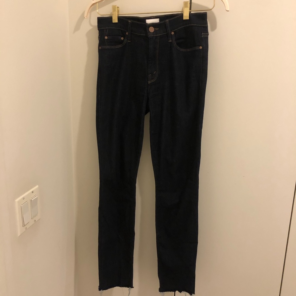 Mother Dark Denim Ripped Ankle Jeans
